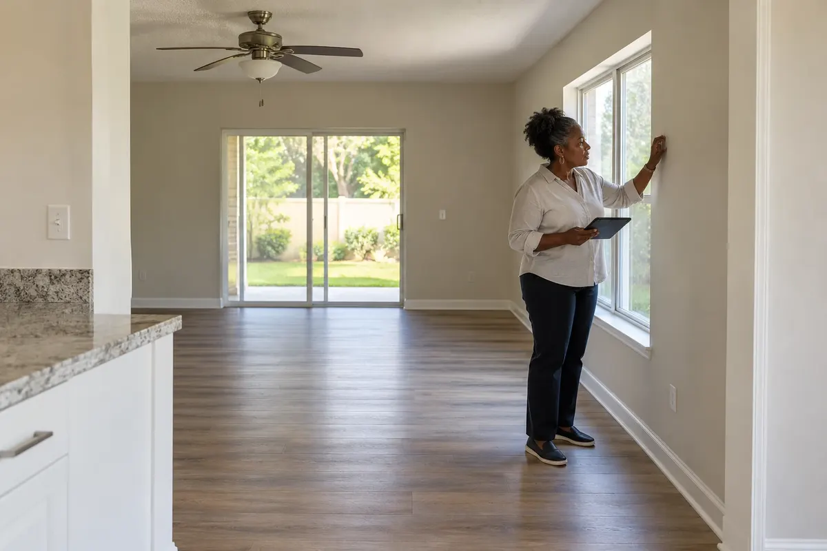 Illustration: Person inspecting an empty living room